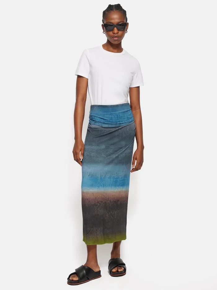Shop Glazed Abstract Jersey Skirt Brown Jigsaw Skirts