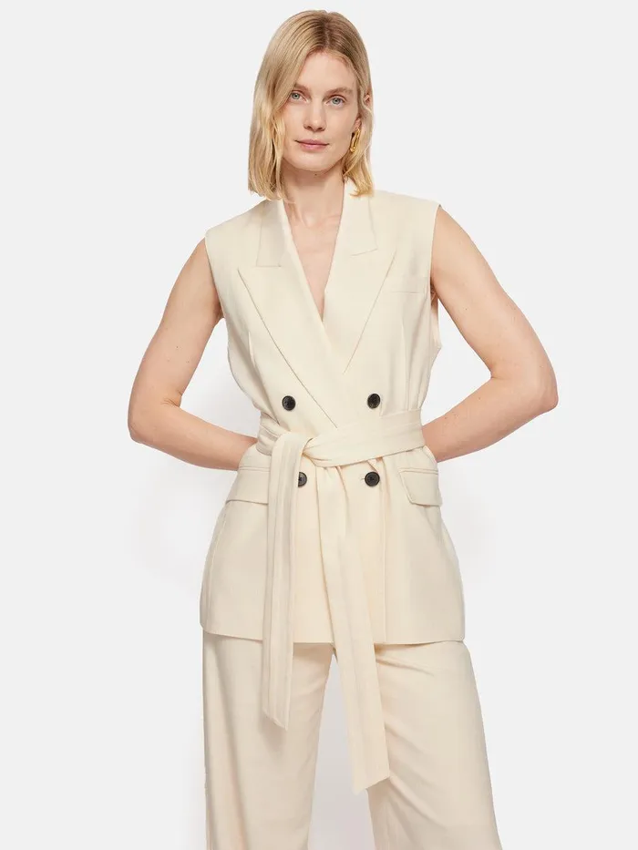 Shop Hopsack Tatton Waistcoat Cream Jigsaw Coats and Jackets