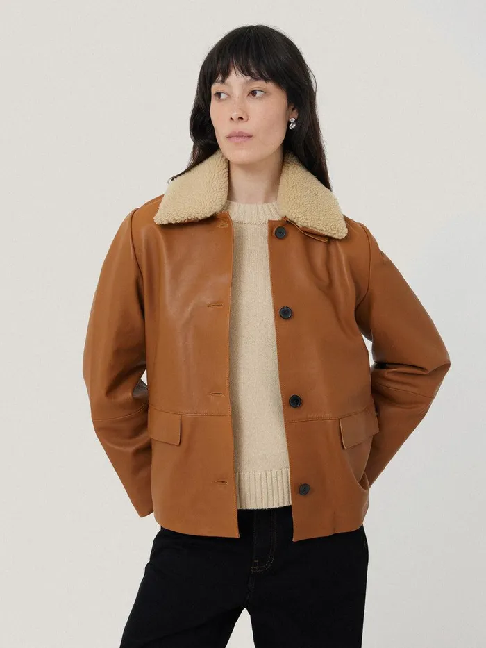 Shop Leather Cropped Jacket Ginger Jigsaw Leather