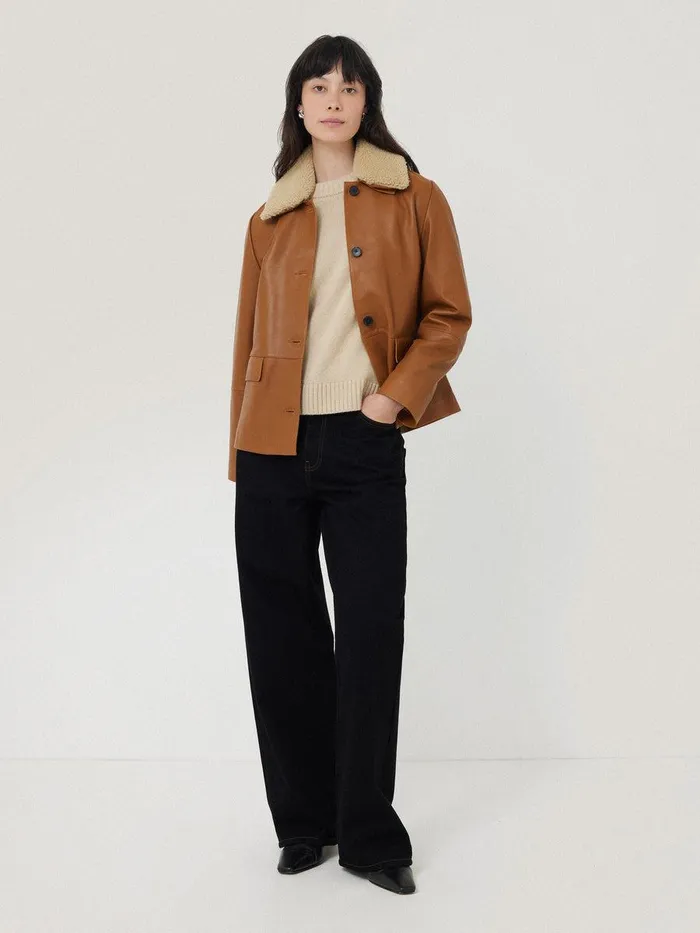 Shop Leather Cropped Jacket Ginger Jigsaw Leather