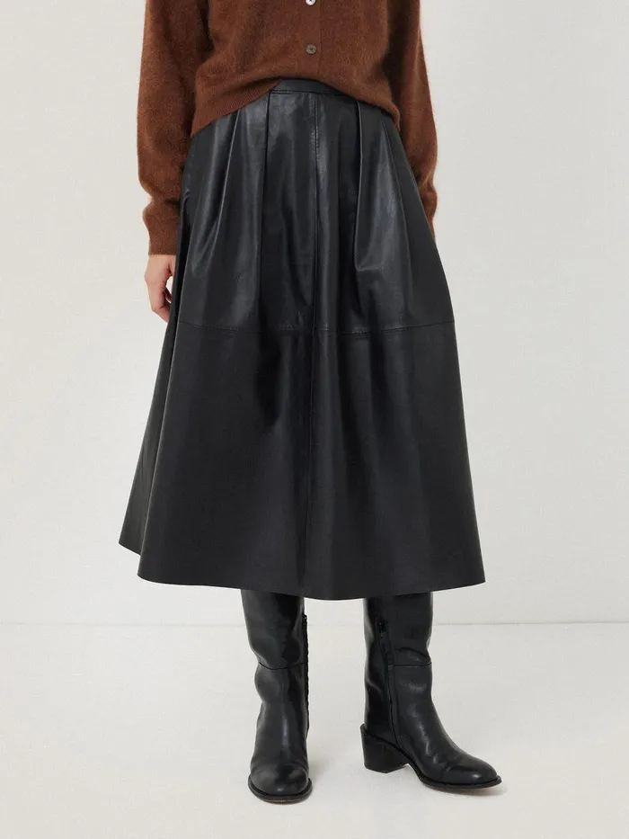Shop Leather Pleat Midi Skirt Black Jigsaw Skirts