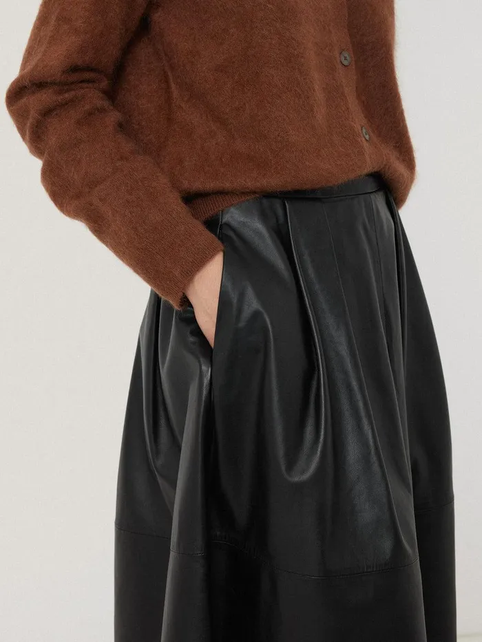 Shop Leather Pleat Midi Skirt Black Jigsaw Skirts