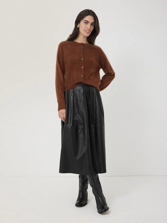 Shop Leather Pleat Midi Skirt Black Jigsaw Skirts