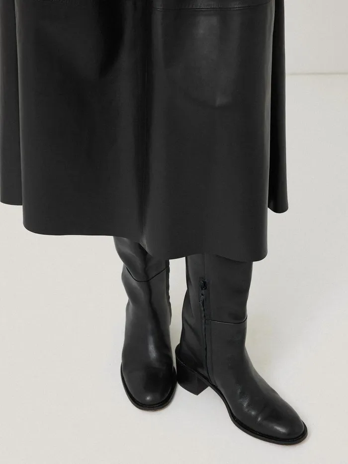 Shop Leather Pleat Midi Skirt Black Jigsaw Skirts