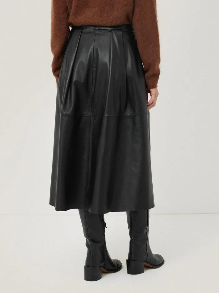 Shop Leather Pleat Midi Skirt Black Jigsaw Skirts