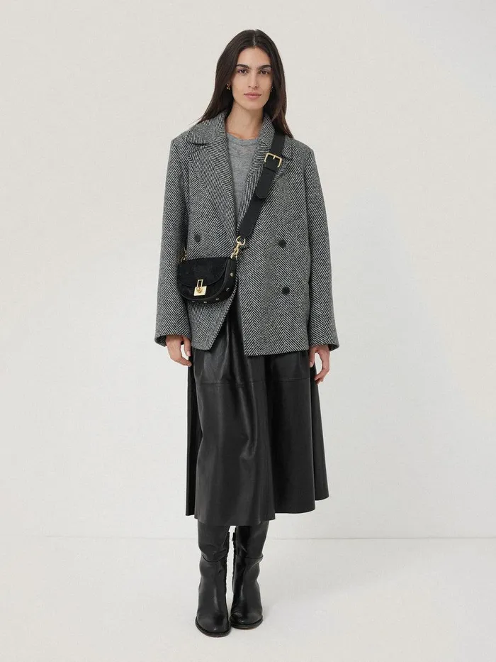 Shop Leather Pleat Midi Skirt Black Jigsaw Skirts