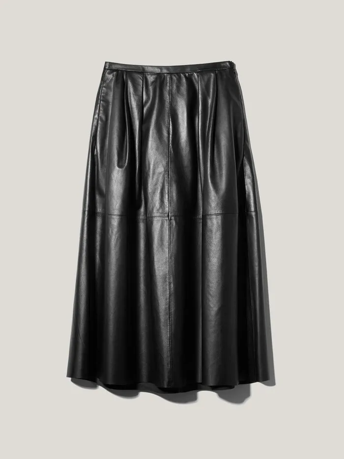 Shop Leather Pleat Midi Skirt Black Jigsaw Skirts