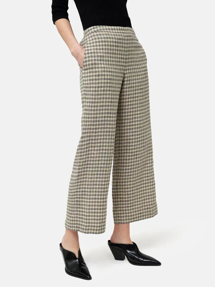 Shop Linen Check Palazzo Trouser Beige Jigsaw Trousers