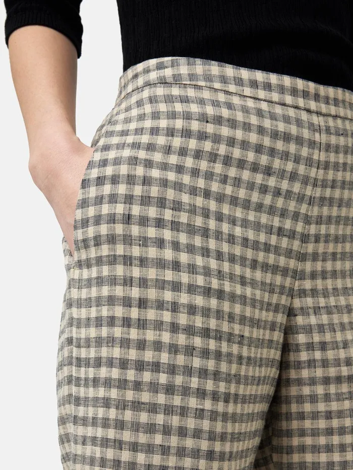Shop Linen Check Palazzo Trouser Beige Jigsaw Trousers
