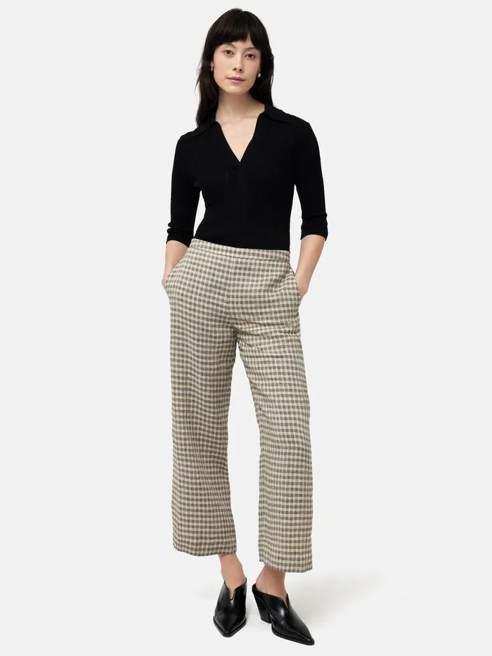 Shop Linen Check Palazzo Trouser Beige Jigsaw Trousers