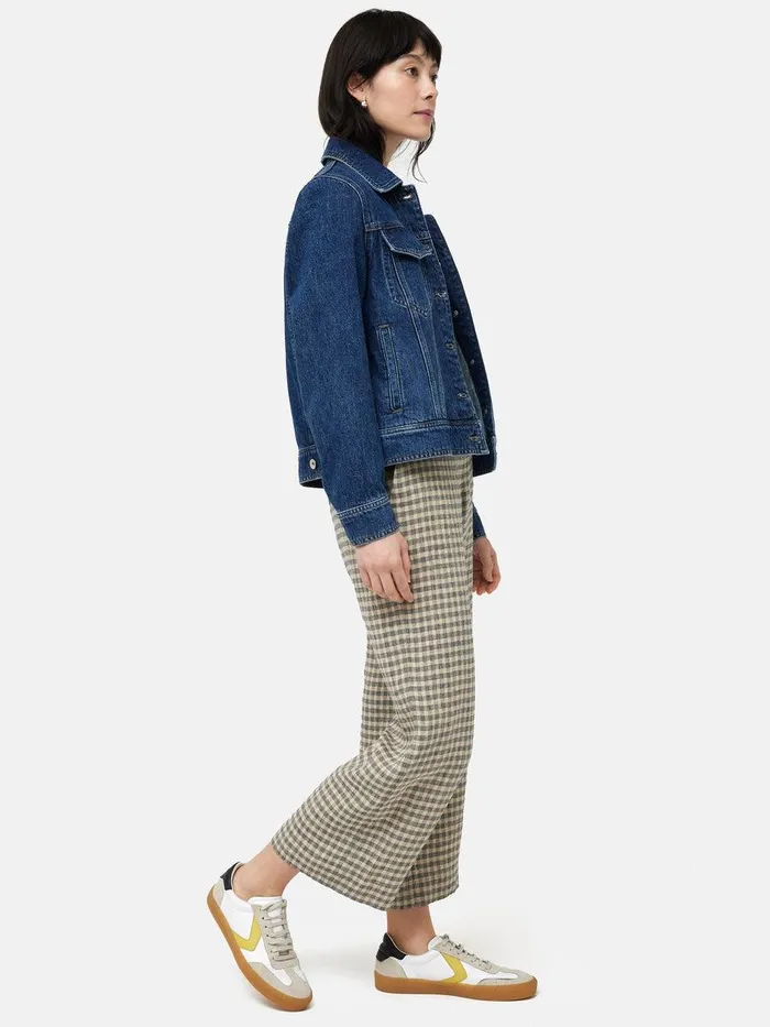 Shop Linen Check Palazzo Trouser Beige Jigsaw Trousers