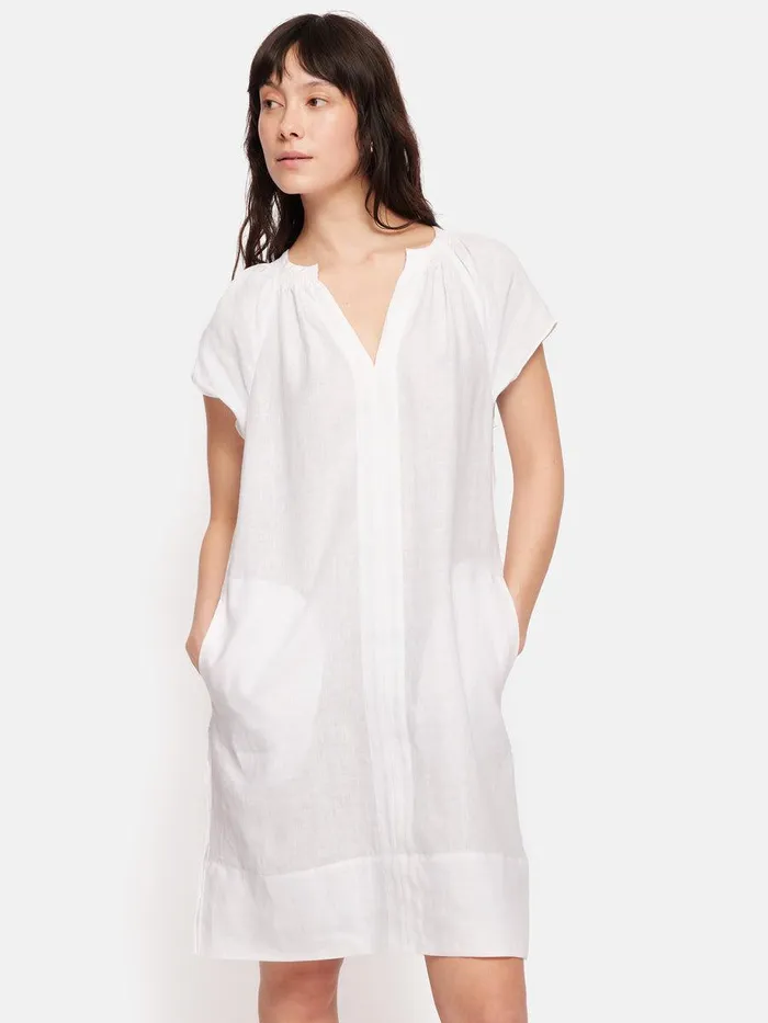 Shop Linen Smocked Tshirt Dress White Jigsaw Dresses and Jumpsuits