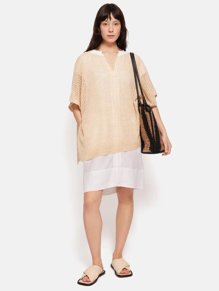 Shop Linen Smocked Tshirt Dress White Jigsaw Dresses and Jumpsuits