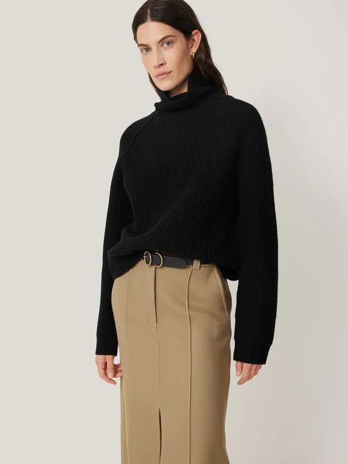 Shop Merino Fishermans Rib Jumper Black Jigsaw Knitwear and Cashmere