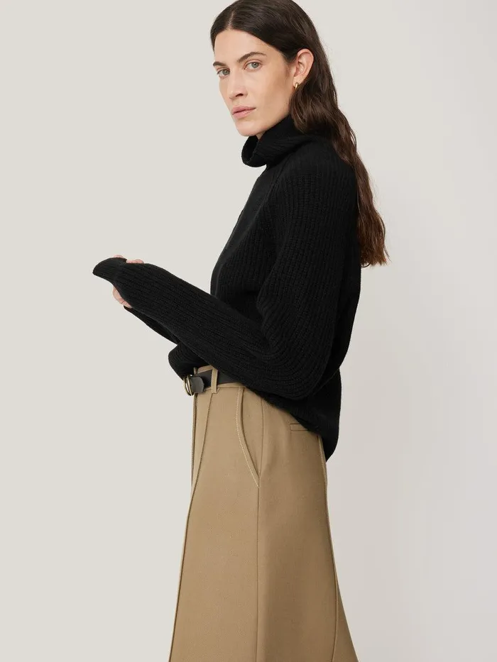 Shop Merino Fishermans Rib Jumper Black Jigsaw Knitwear and Cashmere