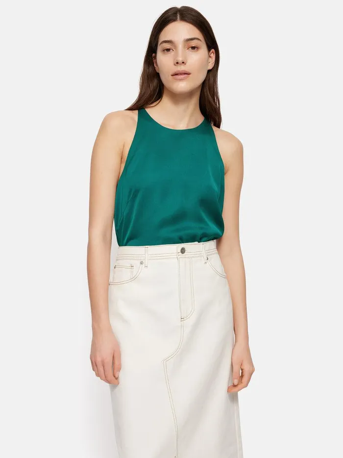 Shop Satin Sleeveless Top Green Jigsaw Shirts and Tops