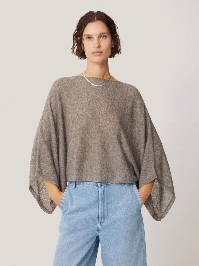 Shop Soft Gauzy Knit Poncho Jumper Taupe Jigsaw Knitwear and Cashmere