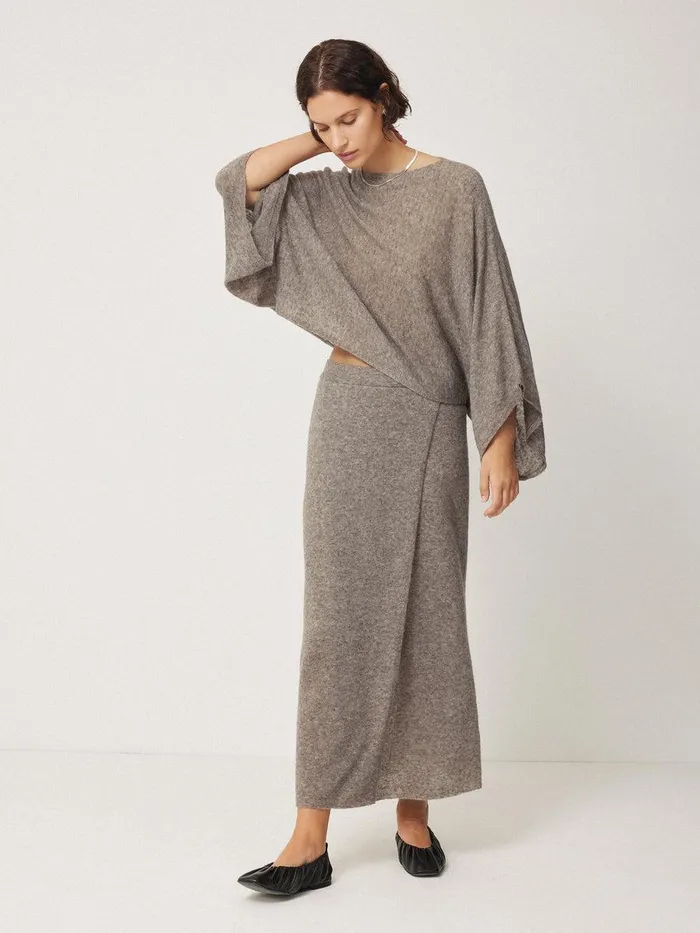 Shop Soft Gauzy Knit Poncho Jumper Taupe Jigsaw Knitwear and Cashmere