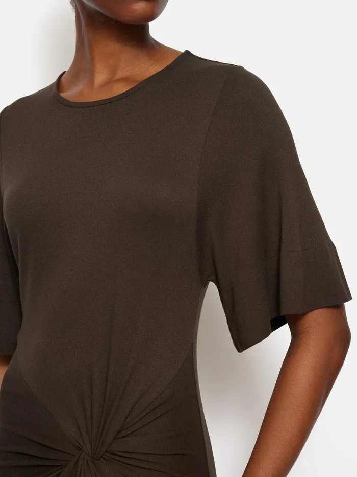 Shop Twist Front Dress Brown Jigsaw Dresses and Jumpsuits
