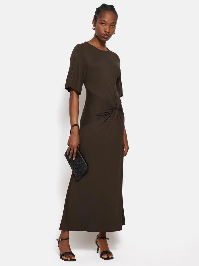 Shop Twist Front Dress Brown Jigsaw Dresses and Jumpsuits