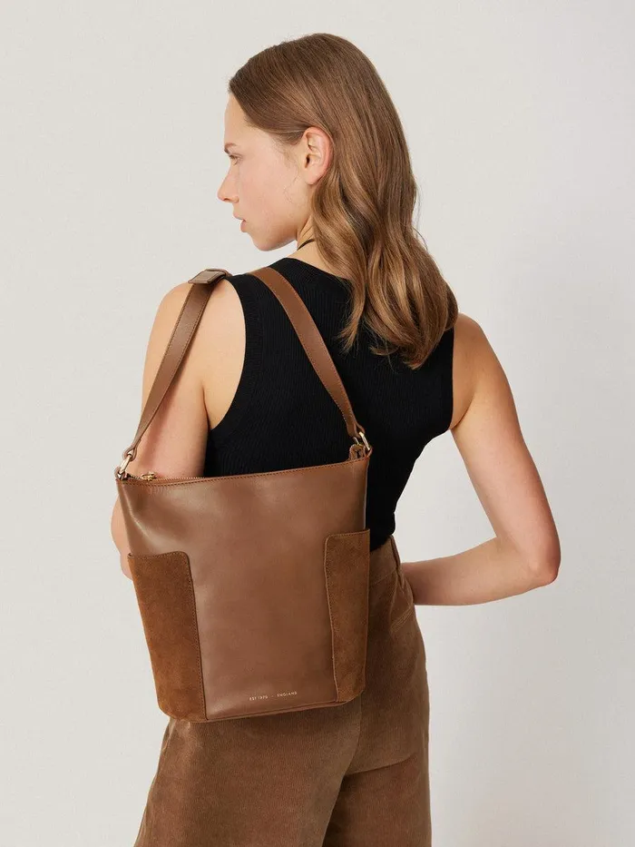 Shop York Slouchy Bucket Bag Tan Jigsaw Leather