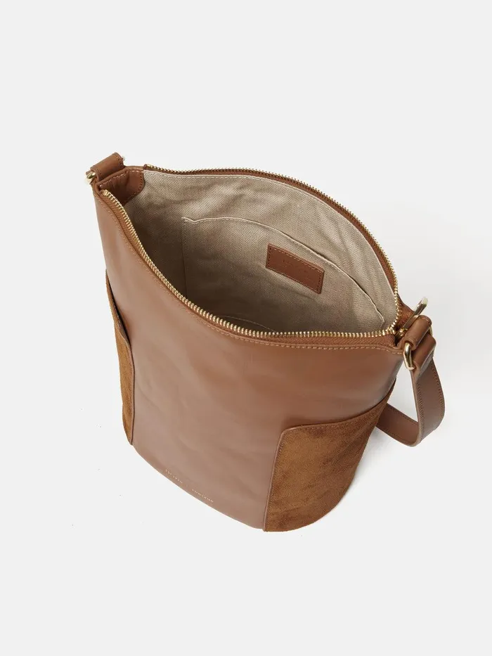 Shop York Slouchy Bucket Bag Tan Jigsaw Leather