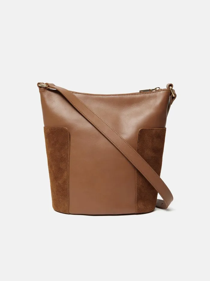 Shop York Slouchy Bucket Bag Tan Jigsaw Leather