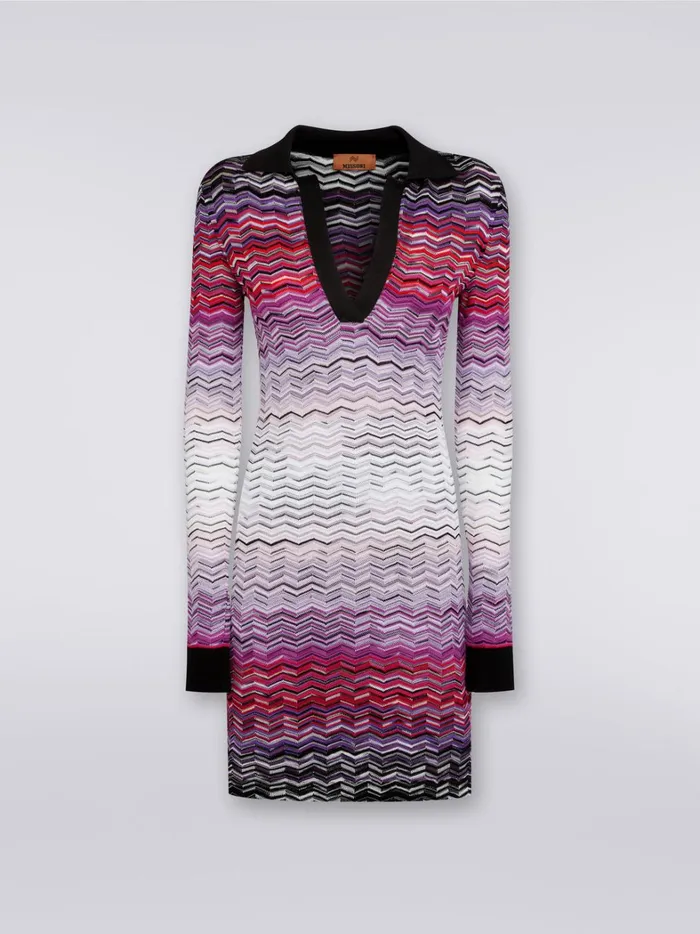 Short Dgrad Chevron Dress With Collar Multicoloured Women Missoni Dresses