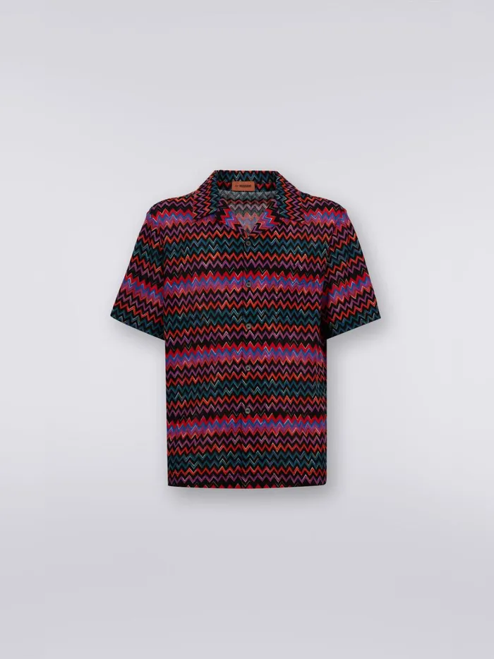 ShortSleeved Bowling Shirt In Zigzag Cotton And Viscose Black Men Missoni Shirts