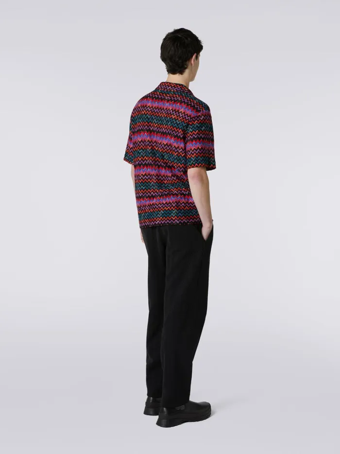 ShortSleeved Bowling Shirt In Zigzag Cotton And Viscose Black Men Missoni Shirts ShortSleeved Bowling Shirt In Zigzag Cotton And Viscose Black Men Missoni Shirts