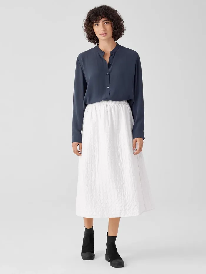 Silk Georgette Crepe Band Collar Shirt Ocean Women Eileen Fisher Tops and Tees