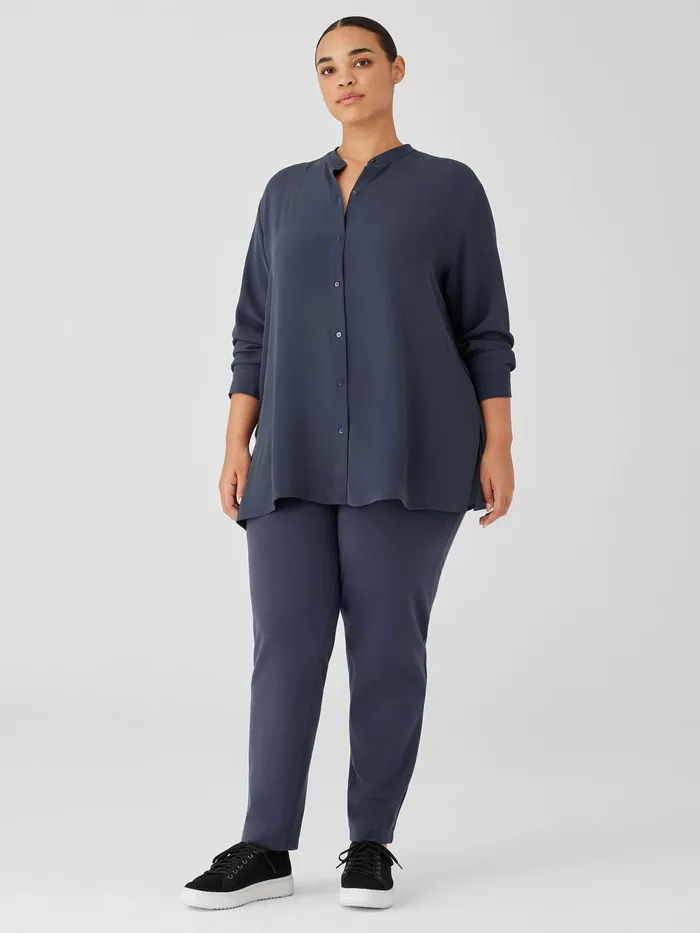 Silk Georgette Crepe Band Collar Shirt Ocean Women Eileen Fisher Tops and Tees