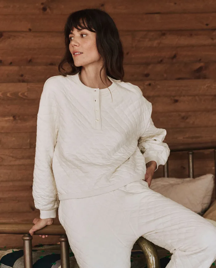 Sleep Tops The Great Women The Quilted Henley Sleep Sweatshirt Washed White