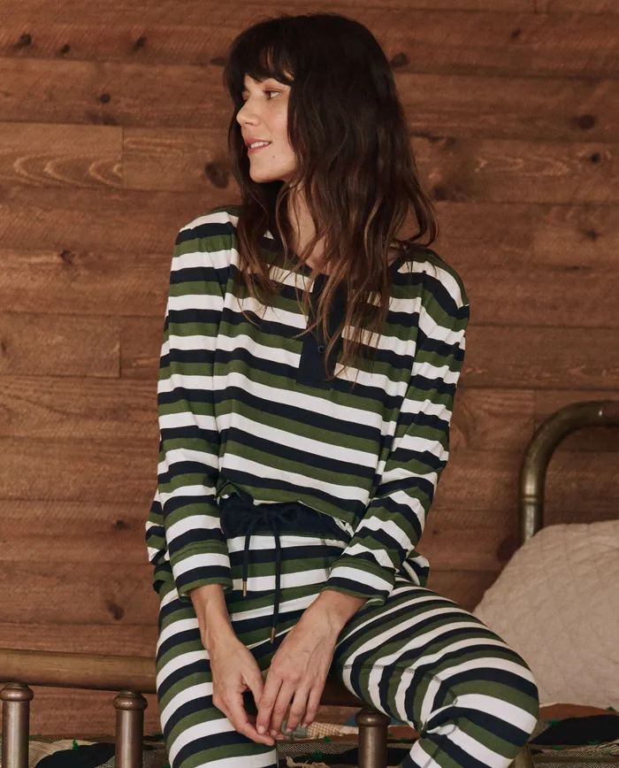Sleep Tops Women The Great The Sleep Henley Winter Pine Stripe