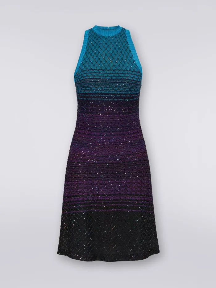 Sleeveless Mesh Dress With Sequins Turquoise Purple and Black Women Missoni Dresses