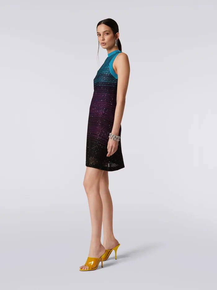 Sleeveless Mesh Dress With Sequins Turquoise Purple and Black Women Missoni Dresses