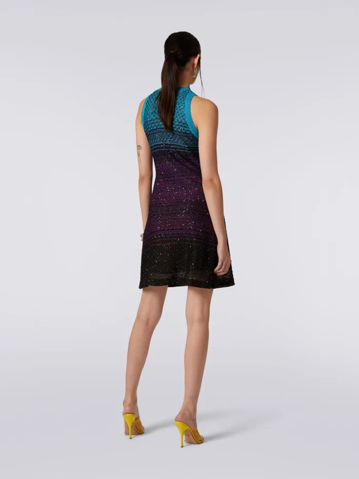 Sleeveless Mesh Dress With Sequins Turquoise Purple and Black Women Missoni Dresses