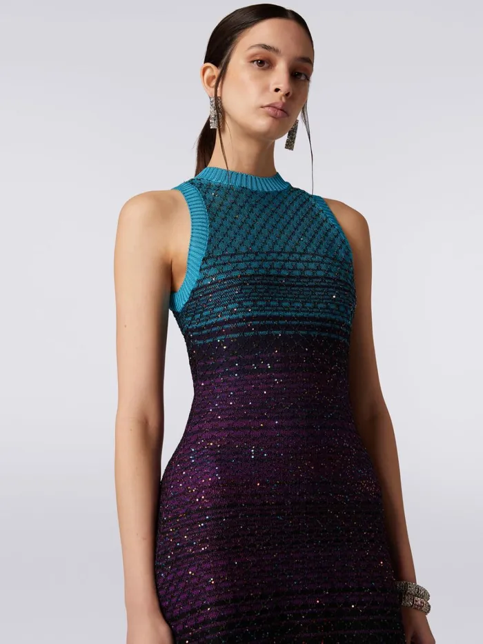 Sleeveless Mesh Dress With Sequins Turquoise Purple and Black Women Missoni Dresses