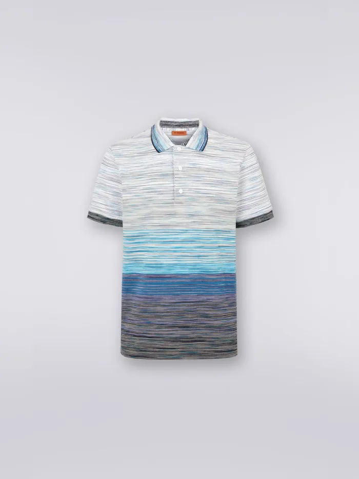 Slub Cotton Piqu Polo Shirt Sky Blue Light Blue and Blue Men Missoni Polos and Tshirts