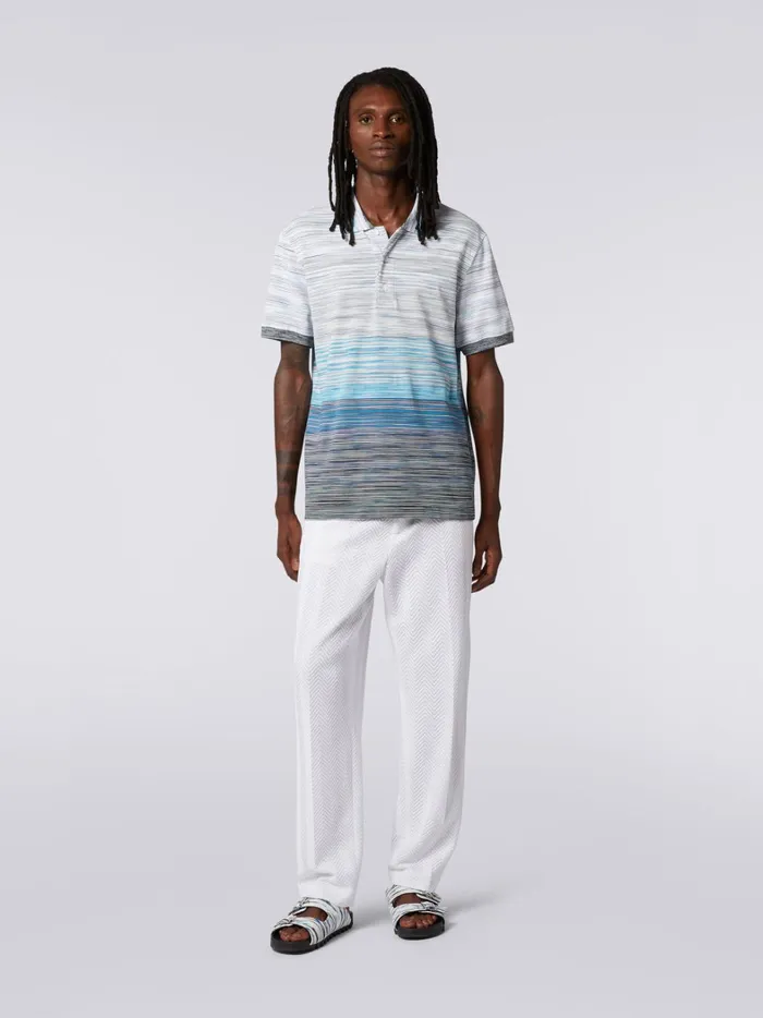 Slub Cotton Piqu Polo Shirt Sky Blue Light Blue and Blue Men Missoni Polos and Tshirts