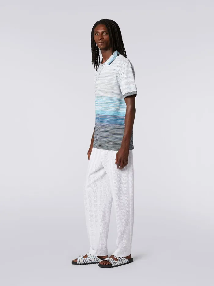 Slub Cotton Piqu Polo Shirt Sky Blue Light Blue and Blue Men Missoni Polos and Tshirts