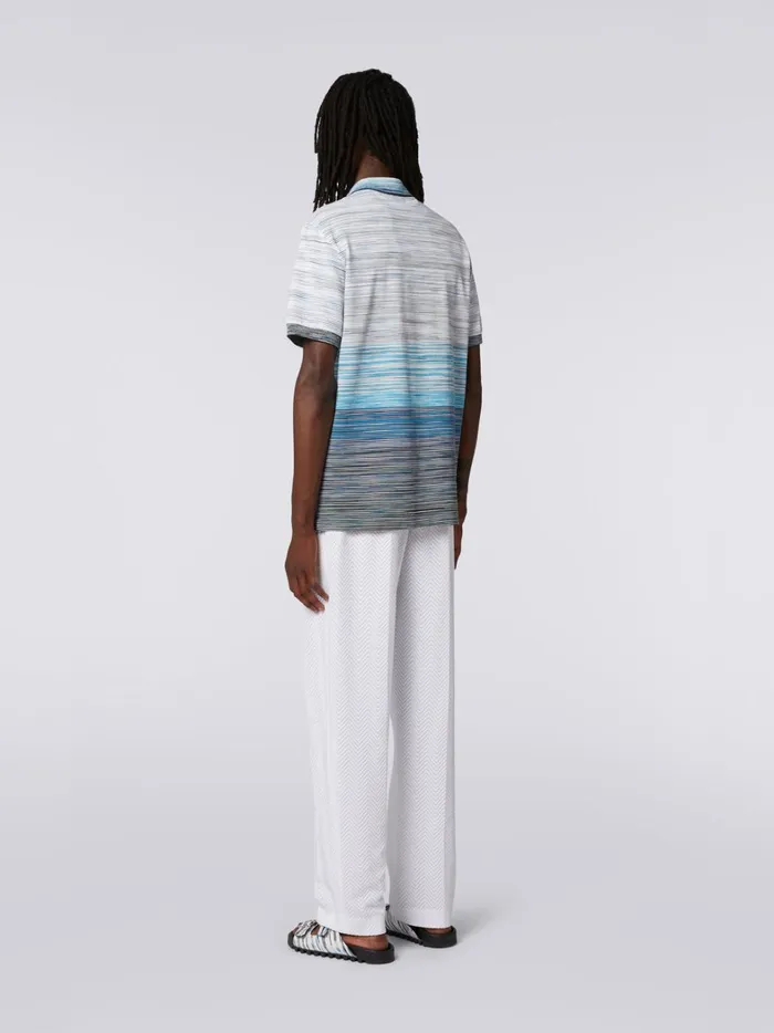 Slub Cotton Piqu Polo Shirt Sky Blue Light Blue and Blue Men Missoni Polos and Tshirts