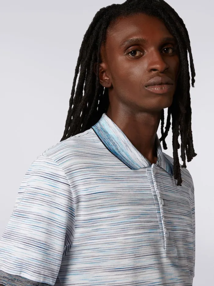 Slub Cotton Piqu Polo Shirt Sky Blue Light Blue and Blue Men Missoni Polos and Tshirts