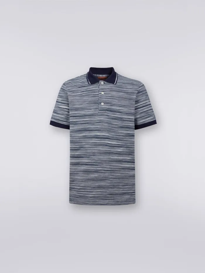 Slub Cotton Polo Shirt With Plain Details White and Navy Blue Men Missoni Polos and Tshirts Slub Cotton Polo Shirt With Plain Details White and Navy Blue Men Missoni Polos and Tshirts