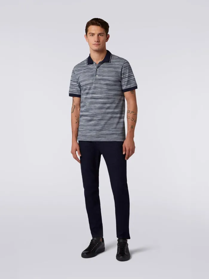 Slub Cotton Polo Shirt With Plain Details White and Navy Blue Men Missoni Polos and Tshirts