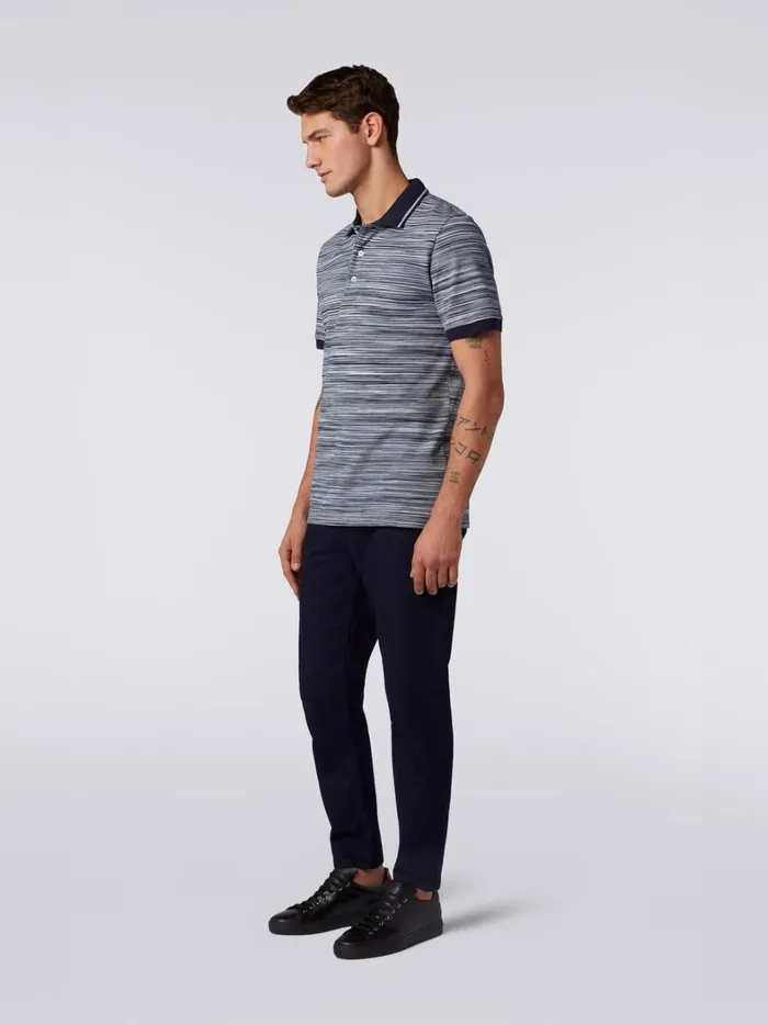 Slub Cotton Polo Shirt With Plain Details White and Navy Blue Men Missoni Polos and Tshirts
