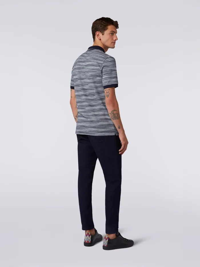Slub Cotton Polo Shirt With Plain Details White and Navy Blue Men Missoni Polos and Tshirts