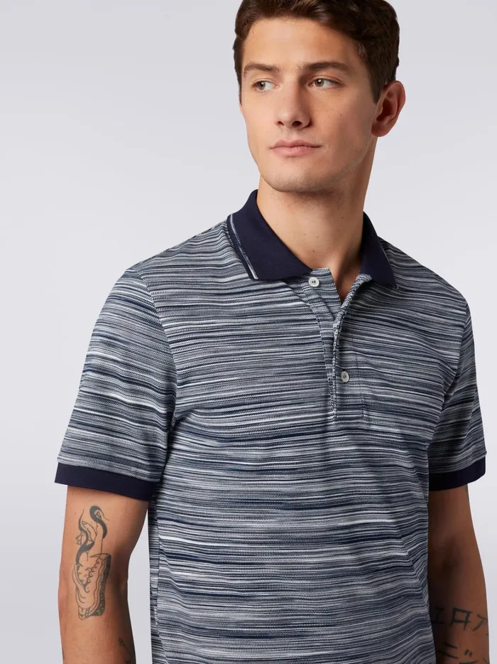 Slub Cotton Polo Shirt With Plain Details White and Navy Blue Men Missoni Polos and Tshirts
