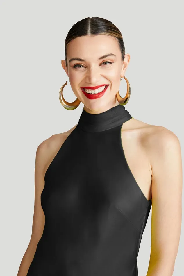 Speranza Gown In Satin Black Women Halston Dresses