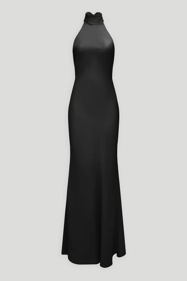 Speranza Gown In Satin Black Women Halston Dresses